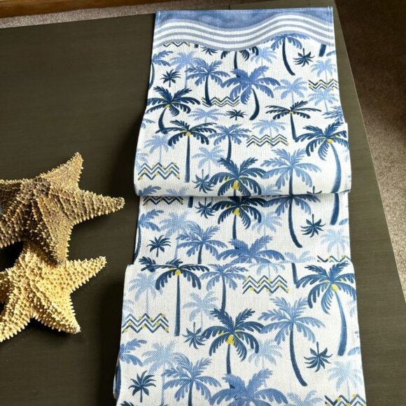 Versatile Tropical Oceanic Blue Mediterranean Date Palm Trees 72" Table Runner - Picture 6 of 6